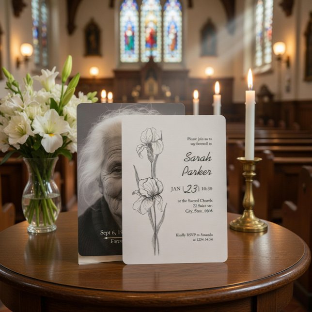 Iris Flower Celebration of Life Memorial Card Einladung (Von Creator hochgeladen)