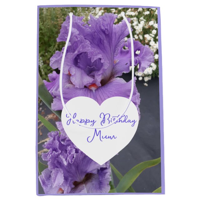 Iris Flower Flowers Purple Lavender Lilac Floral Mittlere Geschenktüte (Vorderseite)