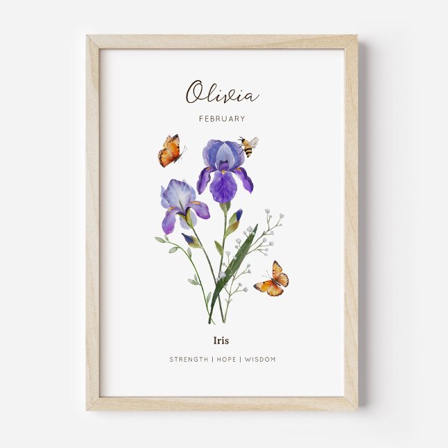 Iris-Geburtsmonats-Blumenposter Poster (Example of iris birth flower poster once framed. )