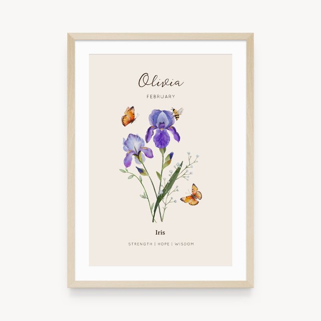 Iris-Geburtsmonats-Blumenposter Poster (Example of iris birth flower poster once framed. )