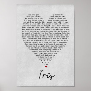 Iris Gray Heart Song Lyrik Wall Art Print Poster