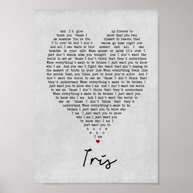 Iris Gray Heart Song Lyrik Wall Art Print Poster (Vorne)