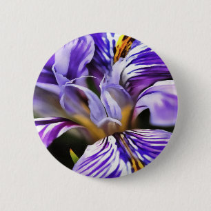 Iris in Violet Lilac und Lila botanische Kunst Button