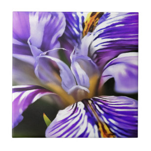 Iris in Violet Lilac und Lila botanische Kunst Fliese