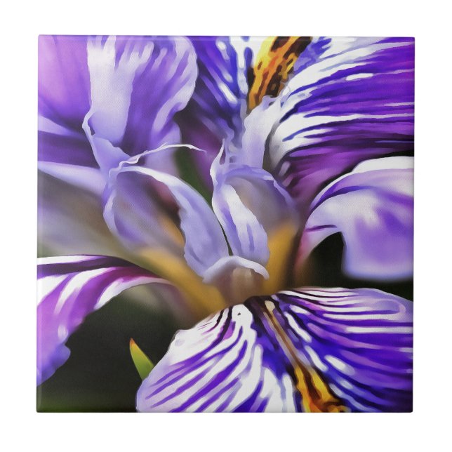 Iris in Violet Lilac und Lila botanische Kunst Fliese (Vorderseite)