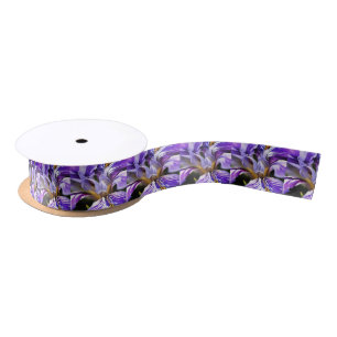 Iris in Violet Lilac und Lila botanische Kunst Satinband