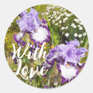 Iris Iris Lila Blume Floral Lavender Liebe Runder Aufkleber