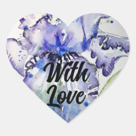 Iris Irises Blume Floral Blue Waterolor mit Liebe Herz-Aufkleber