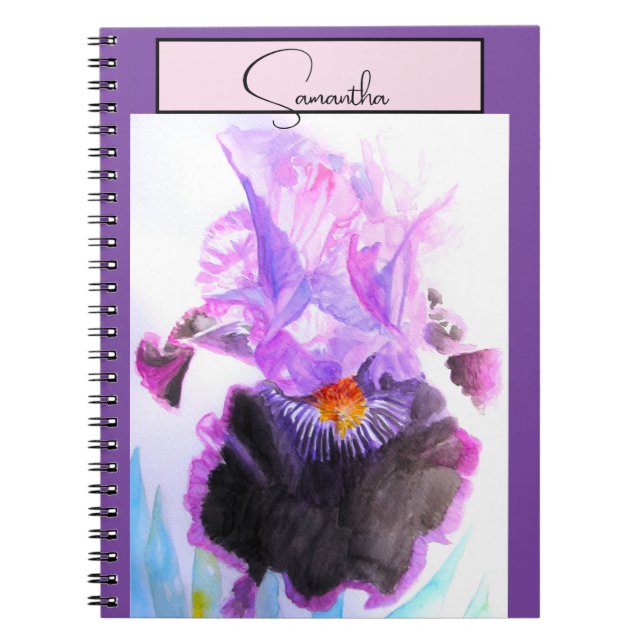 Iris Irises Flower Watercolor Floral Purple Art Notizblock (Vorderseite)