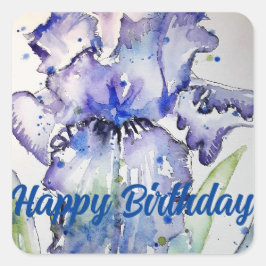 Iris Irises Lila Blume Floral Blue Waterolor Quadratischer Aufkleber