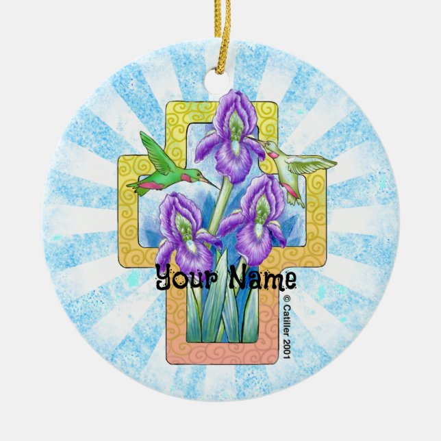 Iris-Kreuz-Christen-Schmuck Keramik Ornament (Vorne)