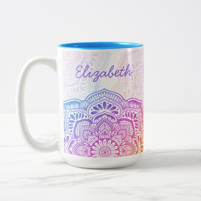 Iris Mandala 15 oz. Personalized Mug Zweifarbige Tasse (Links)