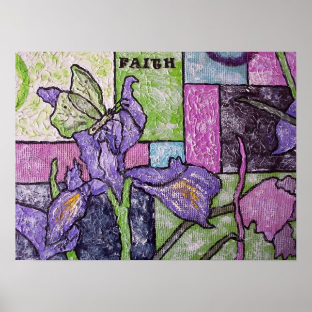 Iris mit Schmetterling Poster (Vorne)