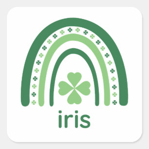 Iris Name Clover Boho Rainbow Quadratischer Aufkleber