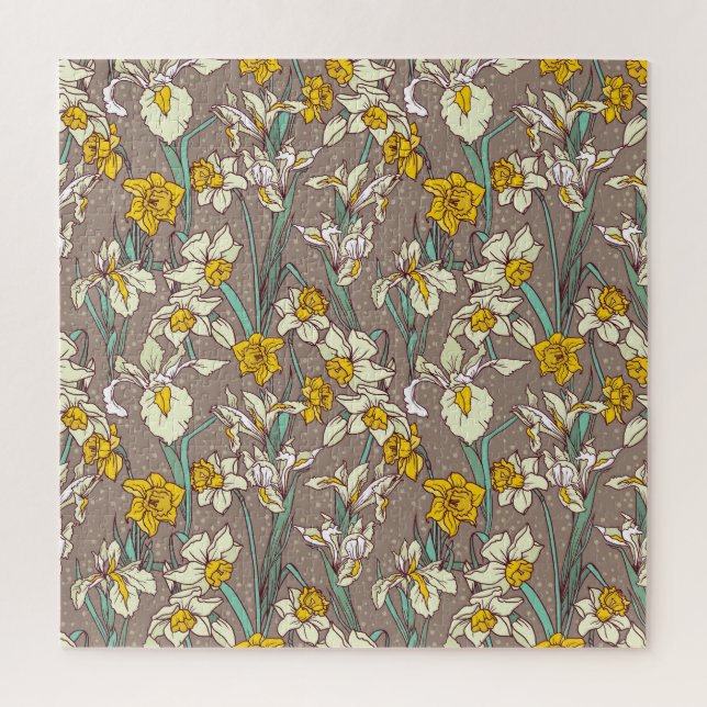 Iris Narcissus Blume Vintag Nahtlos Puzzle (Vertikal)