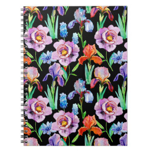 Iris Peony Watercolor Floral Pattern Notizblock