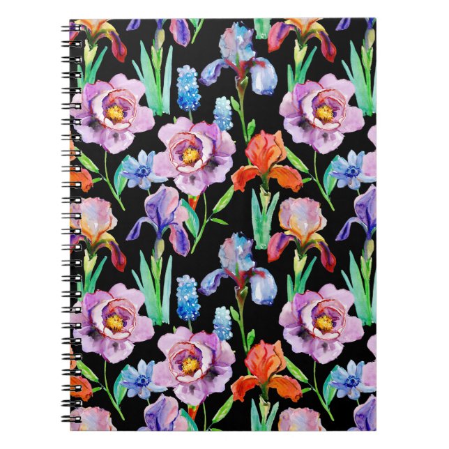 Iris Peony Watercolor Floral Pattern Notizblock (Vorderseite)