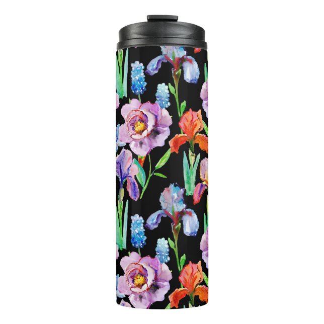 Iris Peony Watercolor Floral Pattern Thermosbecher (Vorderseite)