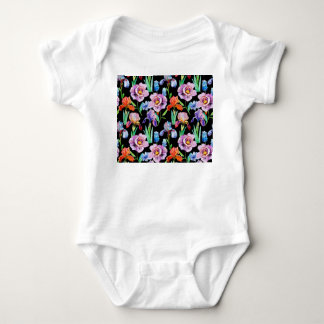 Iris-Pfingstrose-Wasserfarben-Blumenmuster Baby Strampler