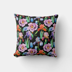 Iris-Pfingstrose-Wasserfarben-Blumenmuster Kissen