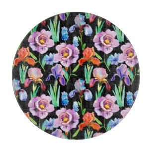 Iris-Pfingstrose-Wasserfarben-Blumenmuster Schneidebrett
