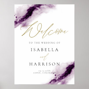 IRIS   Plane Lila Aquarelltasche Gold Willkommen Poster