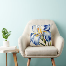 Iris Schwertlilie blau weiß - Aquarell-Design |  Kissen