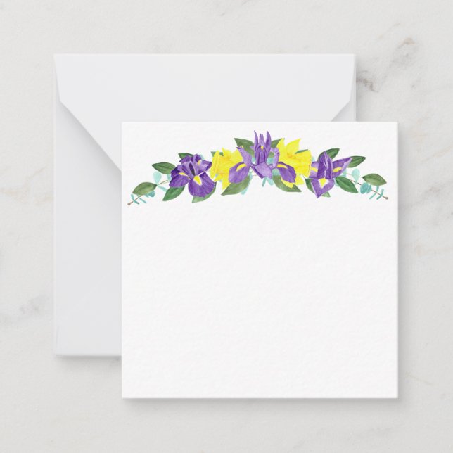 Iris und Daffodische Aquarellfarben Note Card Mitteilungskarte (Vorderseite)