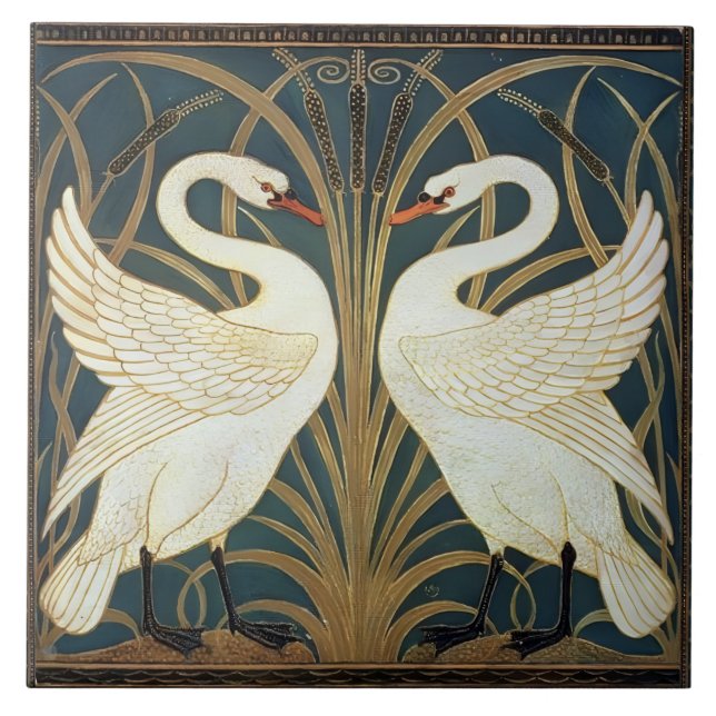 Iris und Rush Swans Walter Crane Swans Fliese (Vorderseite)