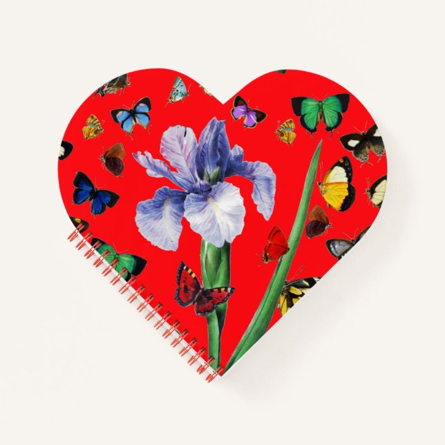 IRIS UNTER DEN FARBHAFTEN BUTTERFLIS Rote Flora Notizbuch (Vorderseite)