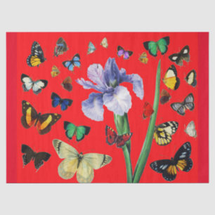 IRIS UNTER DEN FARBHAFTEN BUTTERFLIS Rote Flora Seidenpapier