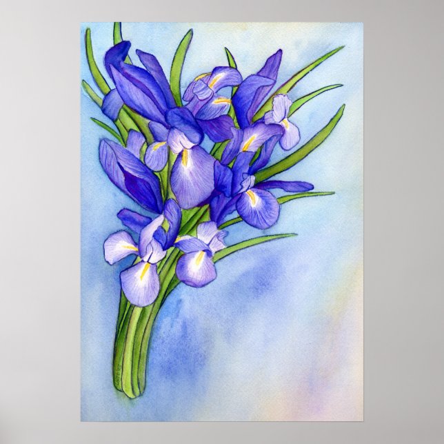 Iris Vase Aquarellmalerei Art Poster Drucken (Vorne)