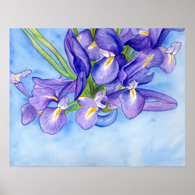 Iris Vase Aquarellmalerei Art Poster Drucken (Vorne)