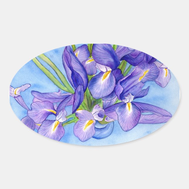 Iris Vase Blume Malaufkleber Ovaler Aufkleber (Vorderseite)