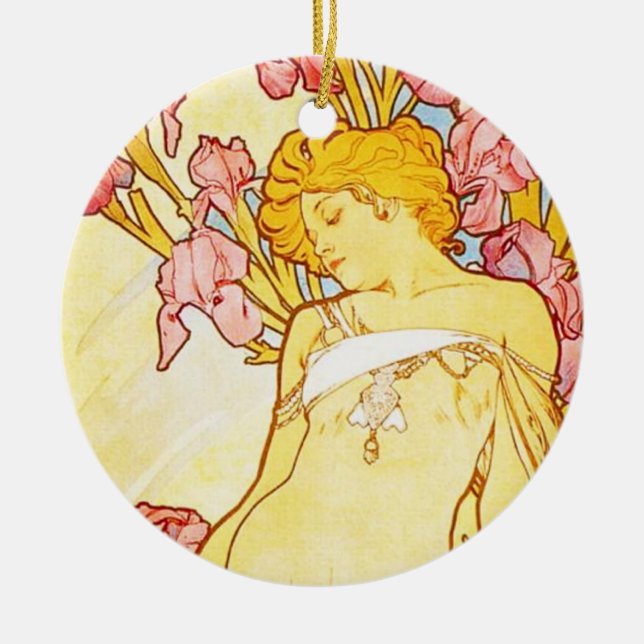 Iris-Verzierung Alphonse Mucha Keramikornament (Vorne)