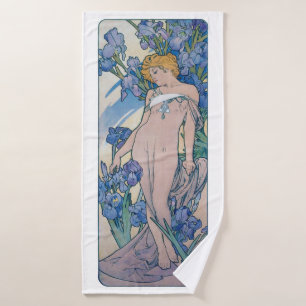 Iris (vier Blume), Alphonse Mucha Badehandtuch