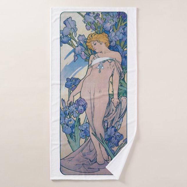 Iris (vier Blume), Alphonse Mucha Badehandtuch (Badehandtuch)