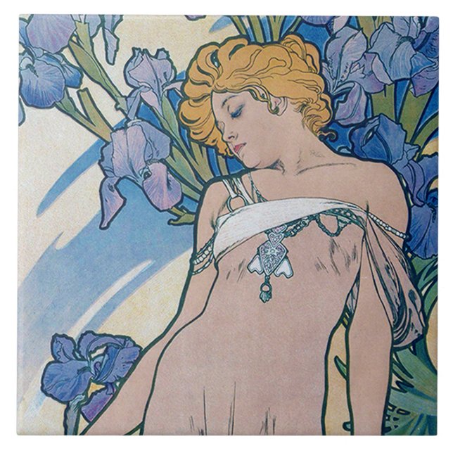 Iris (vier Blume), Alphonse Mucha Fliese (Vorderseite)