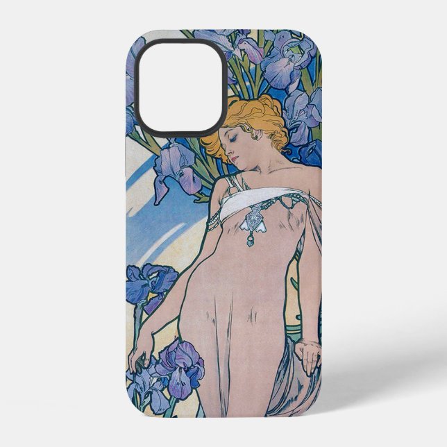Iris (vier Blume), Alphonse Mucha iPhone Hülle (Rückseite)