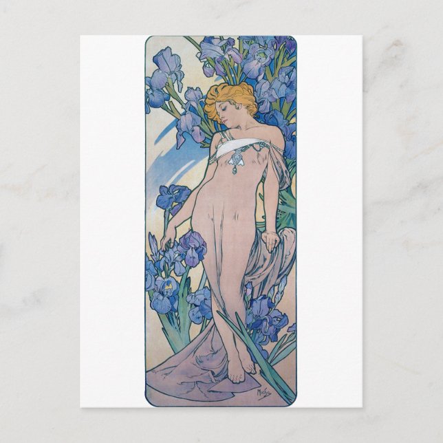 Iris (vier Blume), Alphonse Mucha Postkarte (Vorderseite)