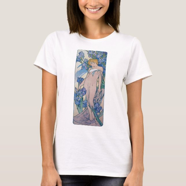 Iris (vier Blume), Alphonse Mucha T-Shirt (Vorderseite)