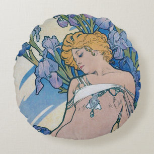 Iris (vier Blume), Alphonse Mucha Throw Kissen