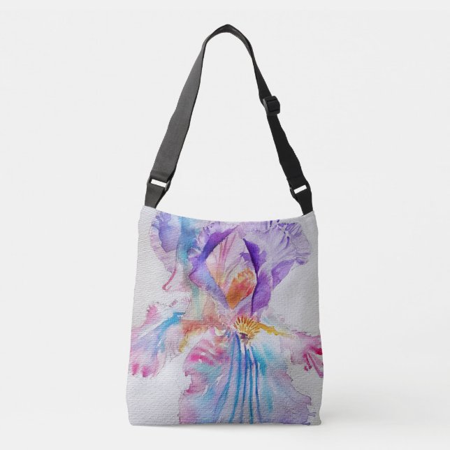 Iris Wasserfarbe Lila Floral Tasche Crossbody Bag (Vorderseite)