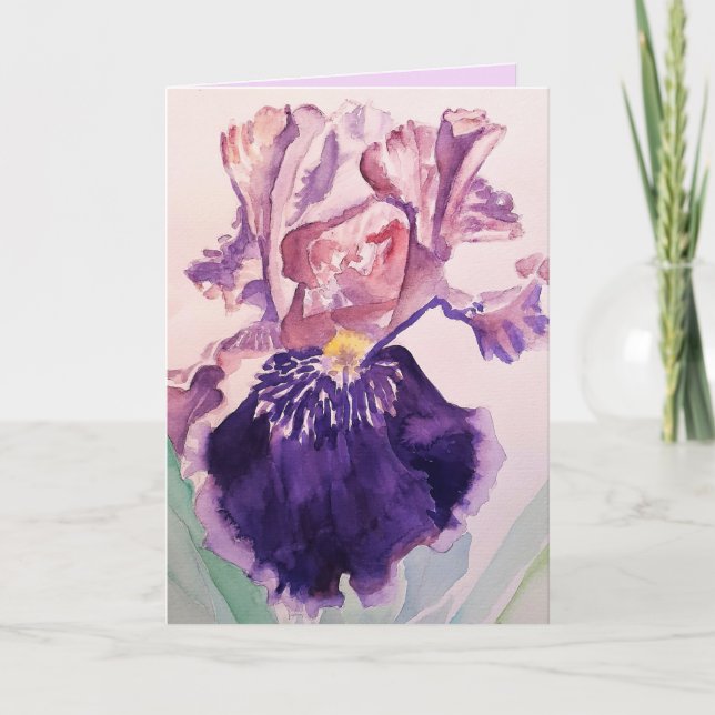 Iris Watercolor Lila Garden Blume Grüße Karte (Vorderseite)