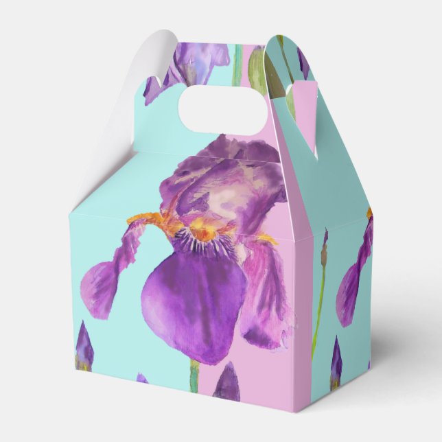 Iris Wedding Cake Favor Box Lila Aqua Blume Geschenkschachtel (Vorderseite)