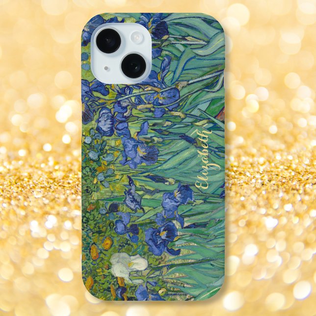 Irische Blume Van Gogh Floral Art Mit Monogramm Case-Mate iPhone Hülle (Irises Flowers Van Gogh Floral Art Monogrammed Case-Mate iPhone Case)