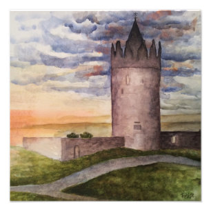 Irische Burg und Landschaft Aquarell-Foto-Druck Fotodruck