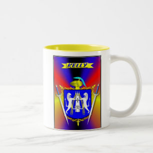 IRISCHE FAMILIEN-HERALDISCHES SCHILD UND WAPPEN ZWEIFARBIGE TASSE