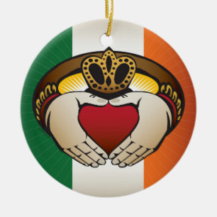 irische Flagge mit Claddagh-Ring Keramik Ornament