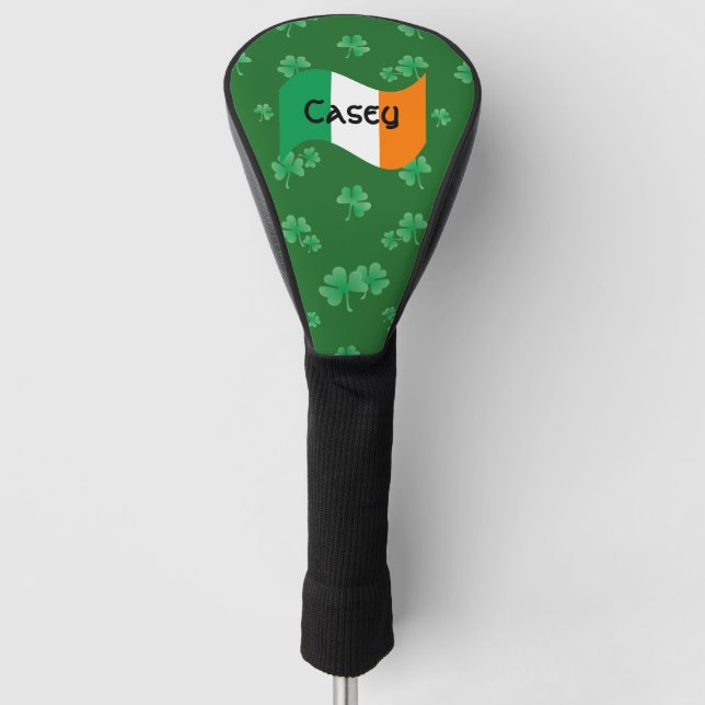 Irische Flagge mit Personalisierten Kleeblättern Golf Headcover (Vorderseite)